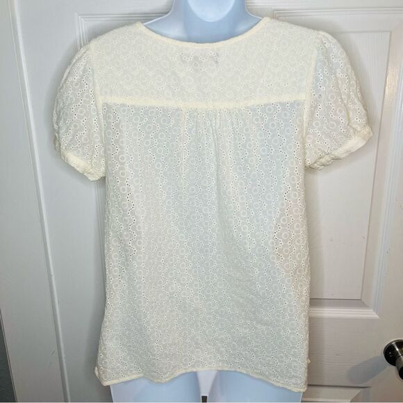 Modcloth Polished Touch Cotton Eyelet Blouse Puff Sleeves Tie Front Ivory M - Picture 10 of 13